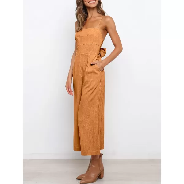 Caracilia Women's Summer Straps Tie Back Jumpsuit Dressy Casual High Waist Wide Leg Romper with Pockets