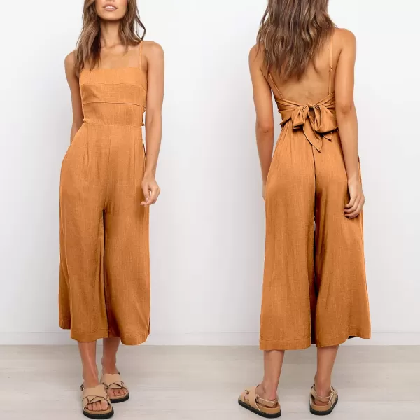 Caracilia Women's Summer Straps Tie Back Jumpsuit Dressy Casual High Waist Wide Leg Romper with Pockets