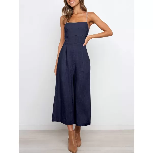 Caracilia Women's Summer Straps Tie Back Jumpsuit Dressy Casual High Waist Wide Leg Romper with Pockets