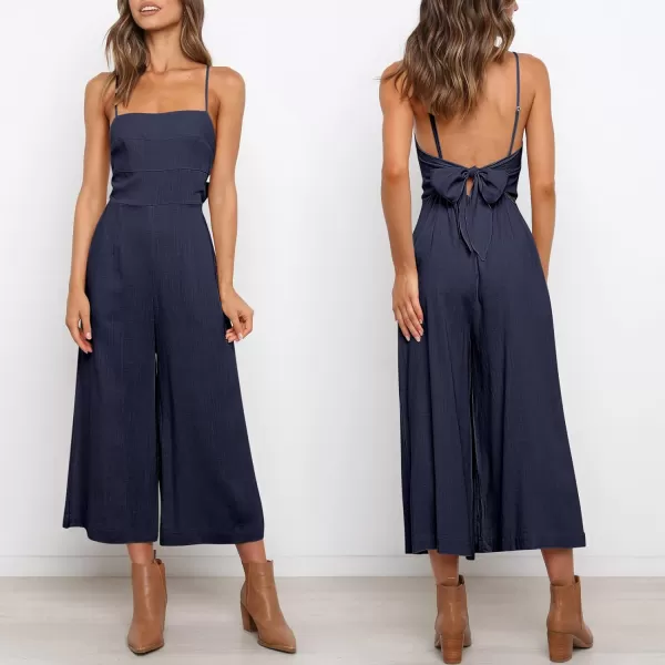 Caracilia Women's Summer Straps Tie Back Jumpsuit Dressy Casual High Waist Wide Leg Romper with Pockets