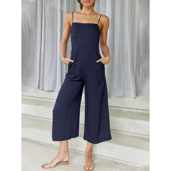 Caracilia Women's Summer Straps Tie Back Jumpsuit Dressy Casual High Waist Wide Leg Romper with Pockets