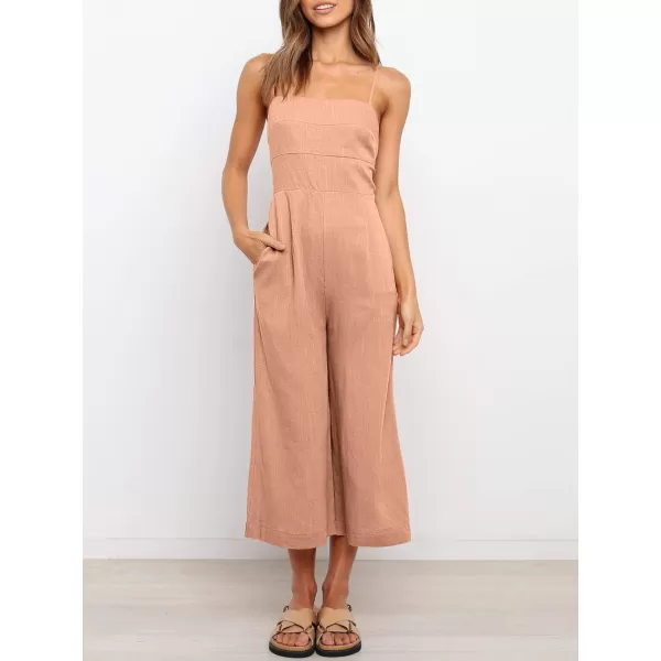 Caracilia Women's Summer Straps Tie Back Jumpsuit Dressy Casual High Waist Wide Leg Romper with Pockets
