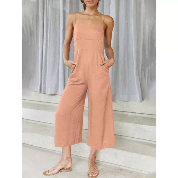 Caracilia Women's Summer Straps Tie Back Jumpsuit Dressy Casual High Waist Wide Leg Romper with Pockets