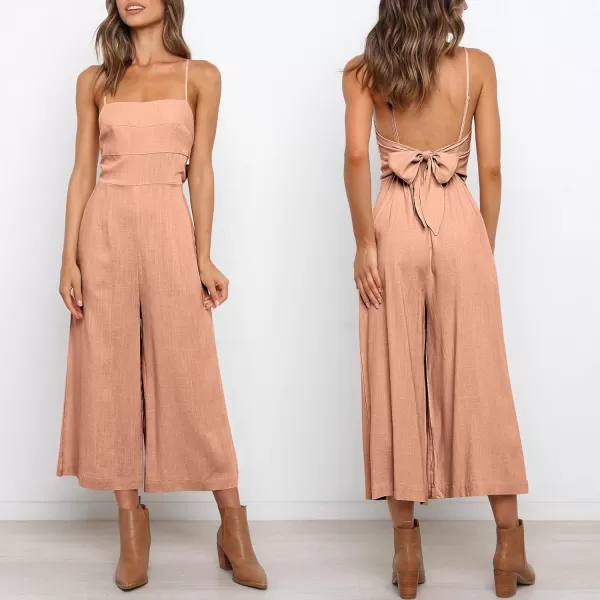 Caracilia Women's Summer Straps Tie Back Jumpsuit Dressy Casual High Waist Wide Leg Romper with Pockets