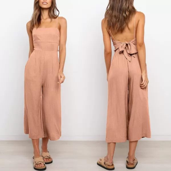 Caracilia Women's Summer Straps Tie Back Jumpsuit Dressy Casual High Waist Wide Leg Romper with Pockets