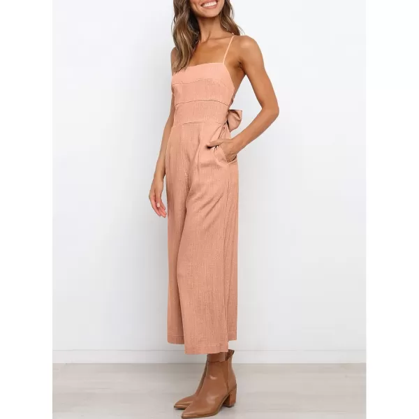 Caracilia Women's Summer Straps Tie Back Jumpsuit Dressy Casual High Waist Wide Leg Romper with Pockets