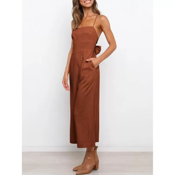 Caracilia Women's Summer Straps Tie Back Jumpsuit Dressy Casual High Waist Wide Leg Romper with Pockets