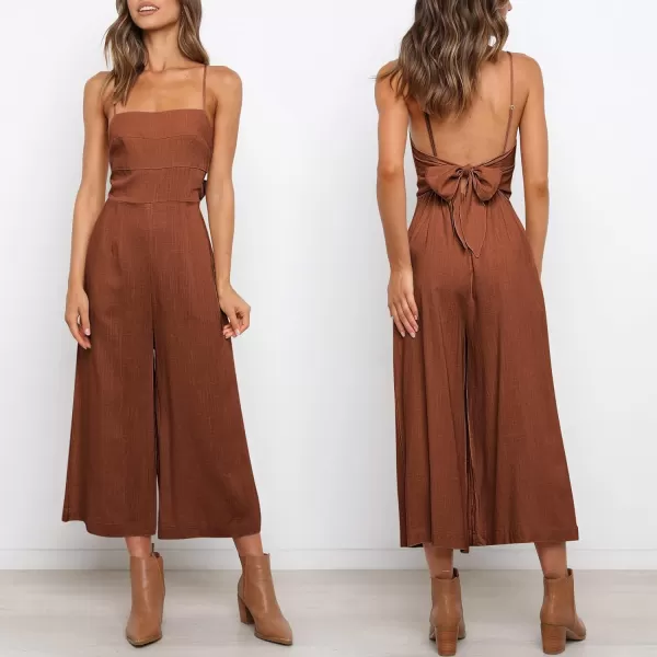 Caracilia Women's Summer Straps Tie Back Jumpsuit Dressy Casual High Waist Wide Leg Romper with Pockets