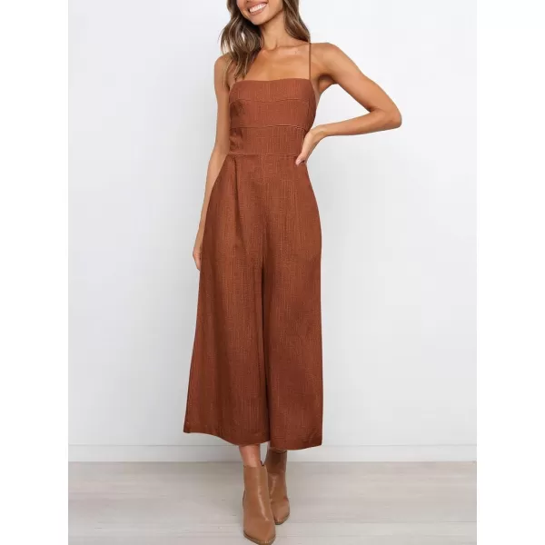 Caracilia Women's Summer Straps Tie Back Jumpsuit Dressy Casual High Waist Wide Leg Romper with Pockets
