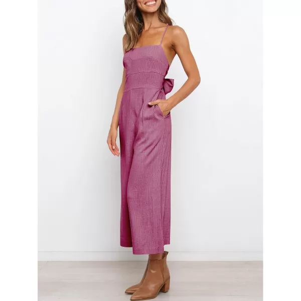 Caracilia Women's Summer Straps Tie Back Jumpsuit Dressy Casual High Waist Wide Leg Romper with Pockets