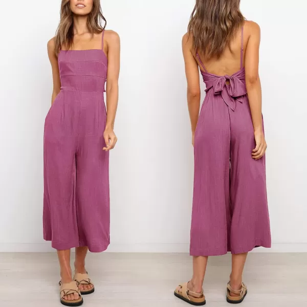 Caracilia Women's Summer Straps Tie Back Jumpsuit Dressy Casual High Waist Wide Leg Romper with Pockets