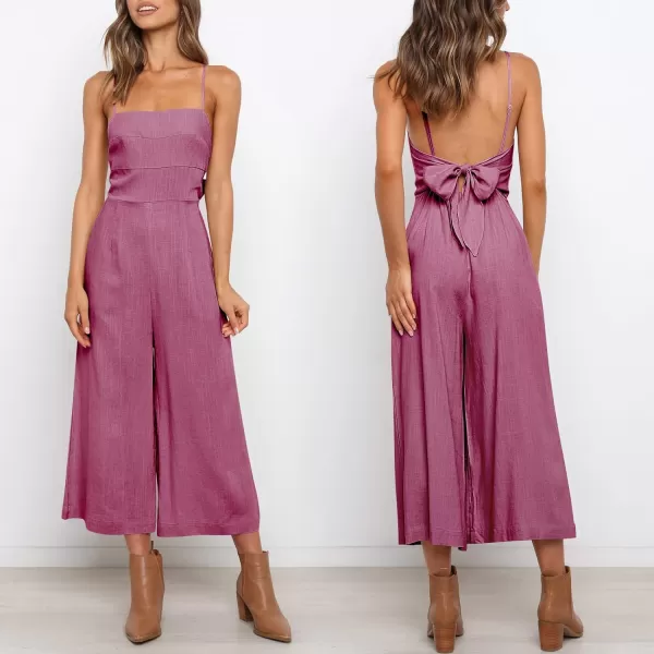Caracilia Women's Summer Straps Tie Back Jumpsuit Dressy Casual High Waist Wide Leg Romper with Pockets