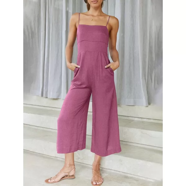 Caracilia Women's Summer Straps Tie Back Jumpsuit Dressy Casual High Waist Wide Leg Romper with Pockets
