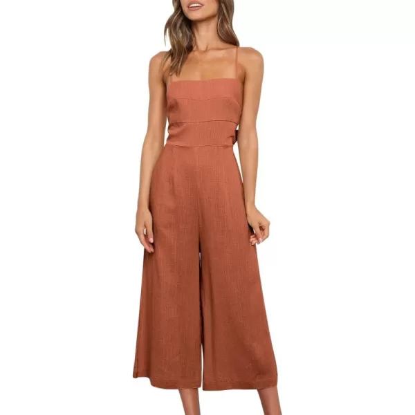 Caracilia Women's Summer Straps Tie Back Jumpsuit Dressy Casual High Waist Wide Leg Romper with Pockets