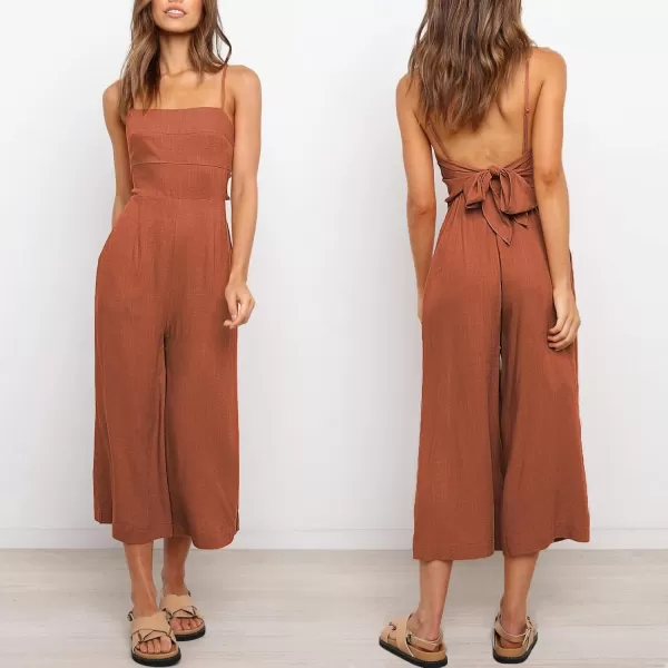 Caracilia Women's Summer Straps Tie Back Jumpsuit Dressy Casual High Waist Wide Leg Romper with Pockets