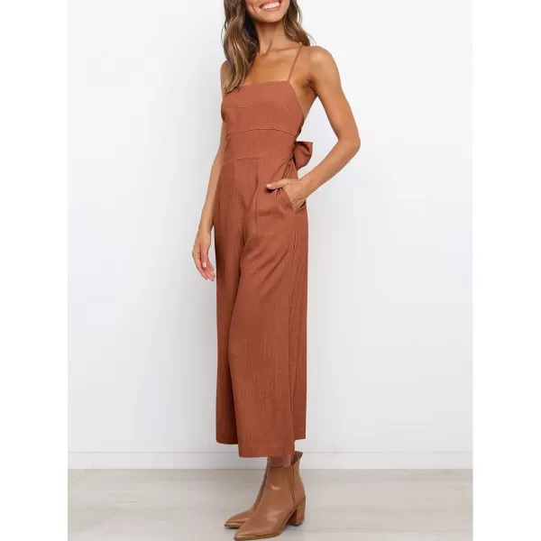 Caracilia Women's Summer Straps Tie Back Jumpsuit Dressy Casual High Waist Wide Leg Romper with Pockets