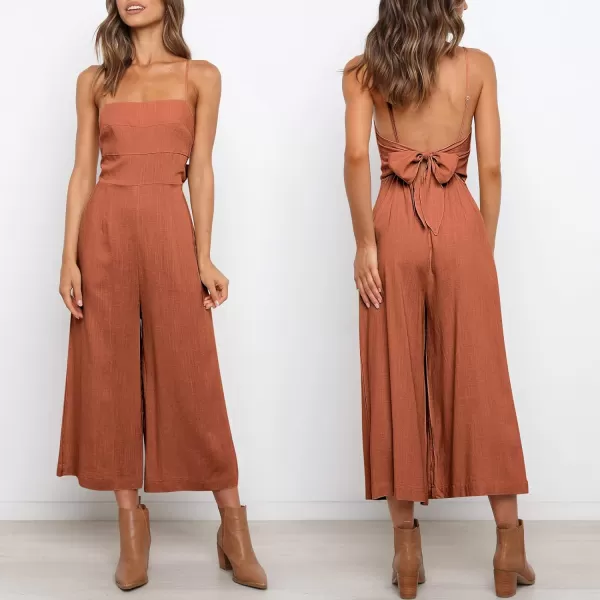 Caracilia Women's Summer Straps Tie Back Jumpsuit Dressy Casual High Waist Wide Leg Romper with Pockets