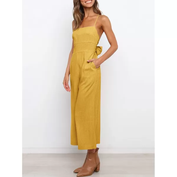 Caracilia Women's Summer Straps Tie Back Jumpsuit Dressy Casual High Waist Wide Leg Romper with Pockets