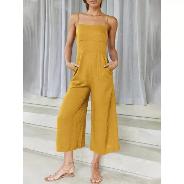 Caracilia Women's Summer Straps Tie Back Jumpsuit Dressy Casual High Waist Wide Leg Romper with Pockets