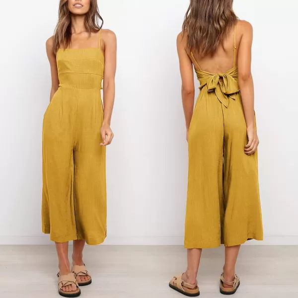 Caracilia Women's Summer Straps Tie Back Jumpsuit Dressy Casual High Waist Wide Leg Romper with Pockets