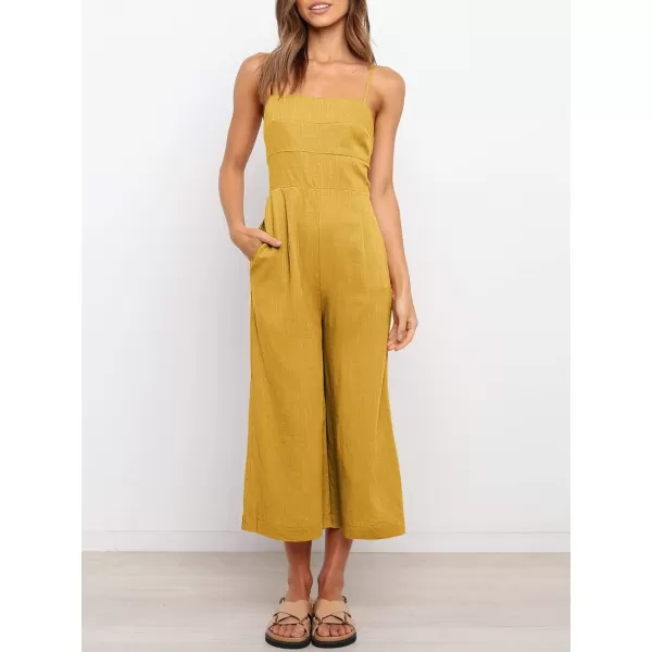 Caracilia Women's Summer Straps Tie Back Jumpsuit Dressy Casual High Waist Wide Leg Romper with Pockets