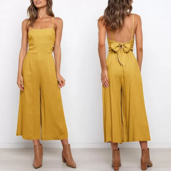 Caracilia Women's Summer Straps Tie Back Jumpsuit Dressy Casual High Waist Wide Leg Romper with Pockets