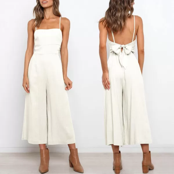 Caracilia Women's Summer Straps Tie Back Jumpsuit Dressy Casual High Waist Wide Leg Romper with Pockets