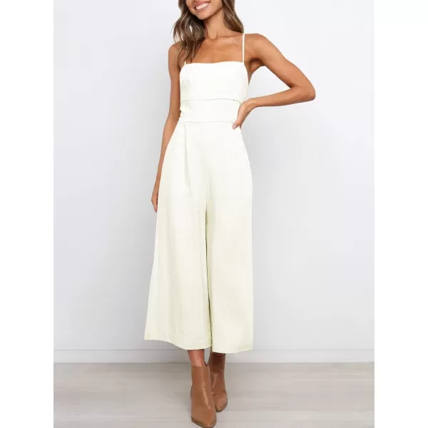 Caracilia Women's Summer Straps Tie Back Jumpsuit Dressy Casual High Waist Wide Leg Romper with Pockets