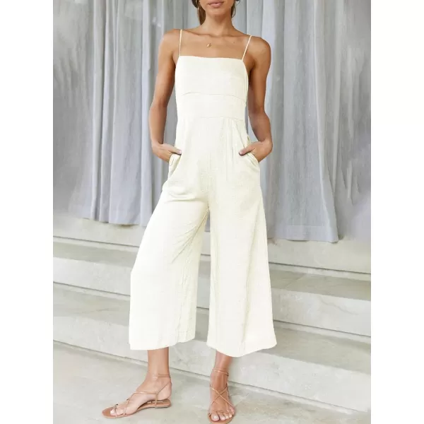Caracilia Women's Summer Straps Tie Back Jumpsuit Dressy Casual High Waist Wide Leg Romper with Pockets