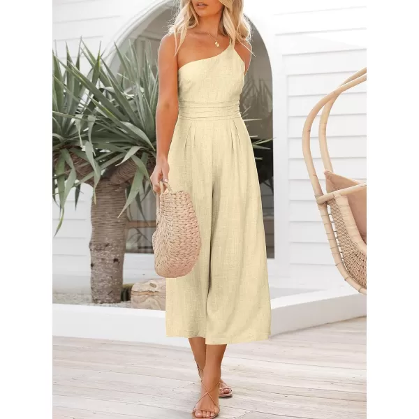 Caracilia Women's Summer Wide Leg Dressy One Shoulder Straps Pleated High Waist Jumpsuit Romper with Pockets