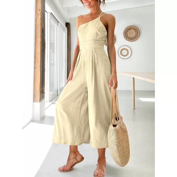 Caracilia Women's Summer Wide Leg Dressy One Shoulder Straps Pleated High Waist Jumpsuit Romper with Pockets