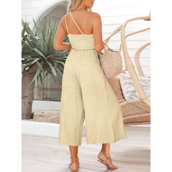 Caracilia Women's Summer Wide Leg Dressy One Shoulder Straps Pleated High Waist Jumpsuit Romper with Pockets