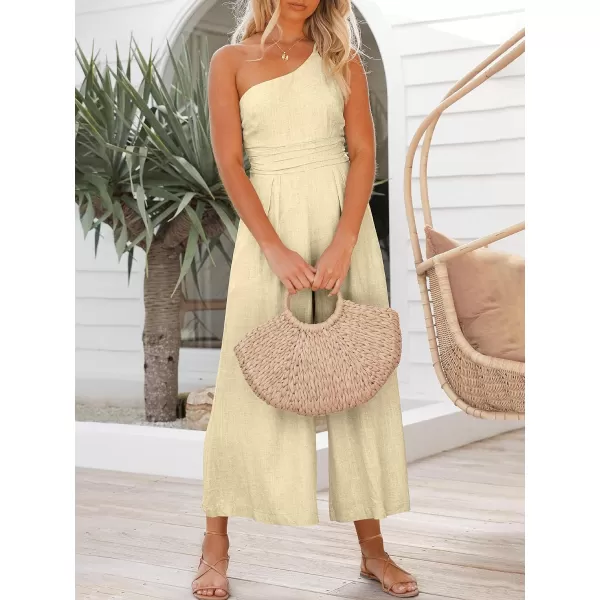 Caracilia Women's Summer Wide Leg Dressy One Shoulder Straps Pleated High Waist Jumpsuit Romper with Pockets