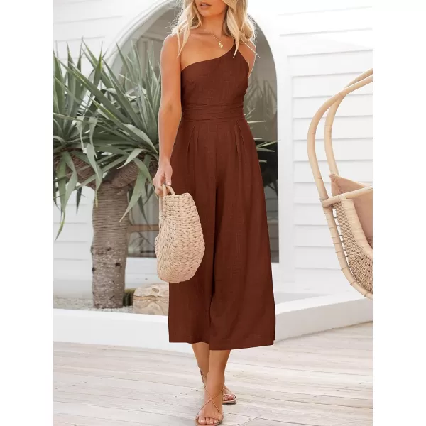 Caracilia Women's Summer Wide Leg Dressy One Shoulder Straps Pleated High Waist Jumpsuit Romper with Pockets