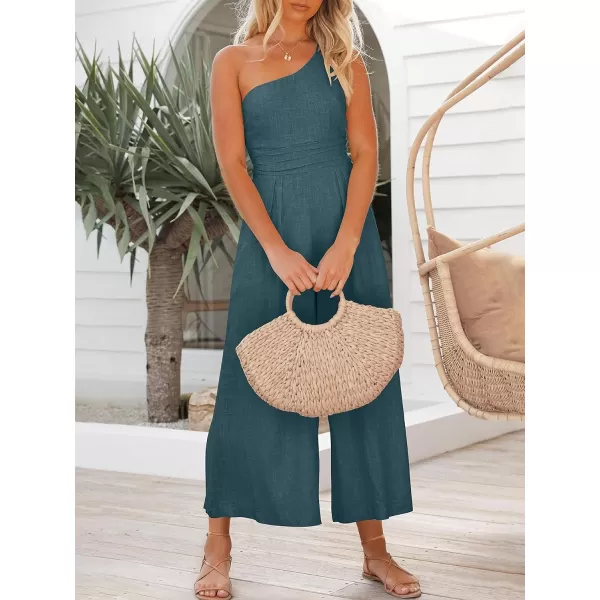 Caracilia Women's Summer Wide Leg Dressy One Shoulder Straps Pleated High Waist Jumpsuit Romper with Pockets