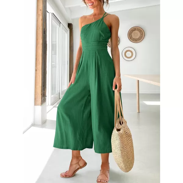 Caracilia Women's Summer Wide Leg Dressy One Shoulder Straps Pleated High Waist Jumpsuit Romper with Pockets