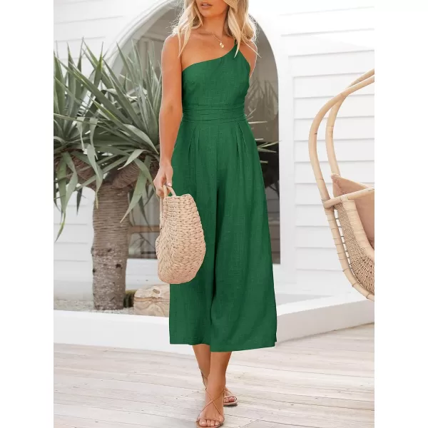 Caracilia Women's Summer Wide Leg Dressy One Shoulder Straps Pleated High Waist Jumpsuit Romper with Pockets