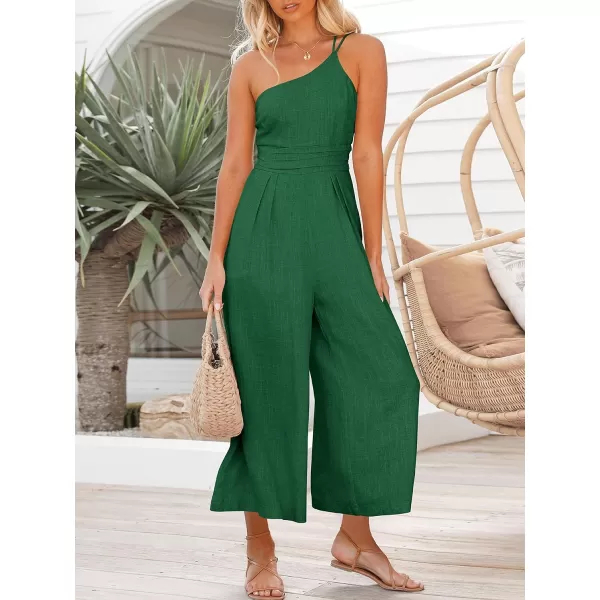 Caracilia Women's Summer Wide Leg Dressy One Shoulder Straps Pleated High Waist Jumpsuit Romper with Pockets