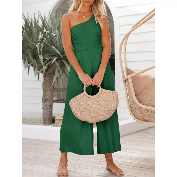 Caracilia Women's Summer Wide Leg Dressy One Shoulder Straps Pleated High Waist Jumpsuit Romper with Pockets