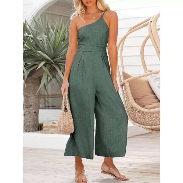 Caracilia Women's Summer Wide Leg Dressy One Shoulder Straps Pleated High Waist Jumpsuit Romper with Pockets