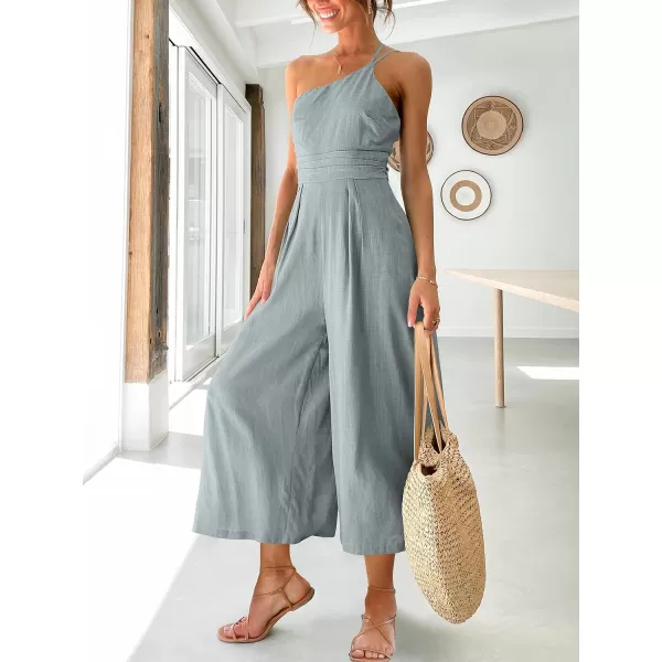 Caracilia Women's Summer Wide Leg Dressy One Shoulder Straps Pleated High Waist Jumpsuit Romper with Pockets