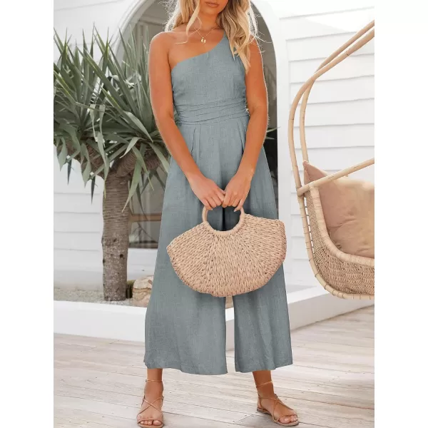 Caracilia Women's Summer Wide Leg Dressy One Shoulder Straps Pleated High Waist Jumpsuit Romper with Pockets