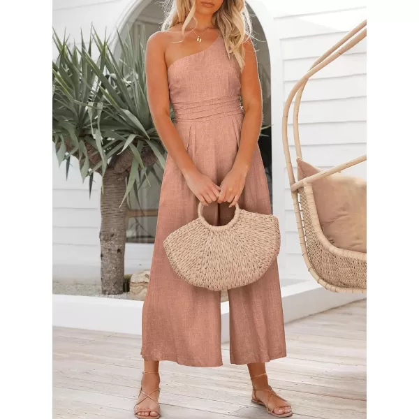 Caracilia Women's Summer Wide Leg Dressy One Shoulder Straps Pleated High Waist Jumpsuit Romper with Pockets