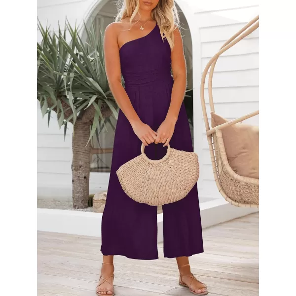 Caracilia Women's Summer Wide Leg Dressy One Shoulder Straps Pleated High Waist Jumpsuit Romper with Pockets