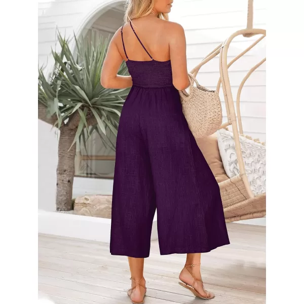 Caracilia Women's Summer Wide Leg Dressy One Shoulder Straps Pleated High Waist Jumpsuit Romper with Pockets