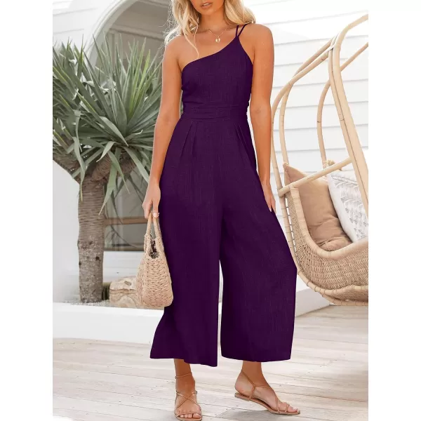 Caracilia Women's Summer Wide Leg Dressy One Shoulder Straps Pleated High Waist Jumpsuit Romper with Pockets