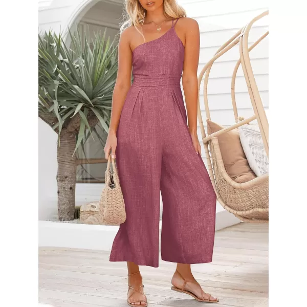Caracilia Women's Summer Wide Leg Dressy One Shoulder Straps Pleated High Waist Jumpsuit Romper with Pockets