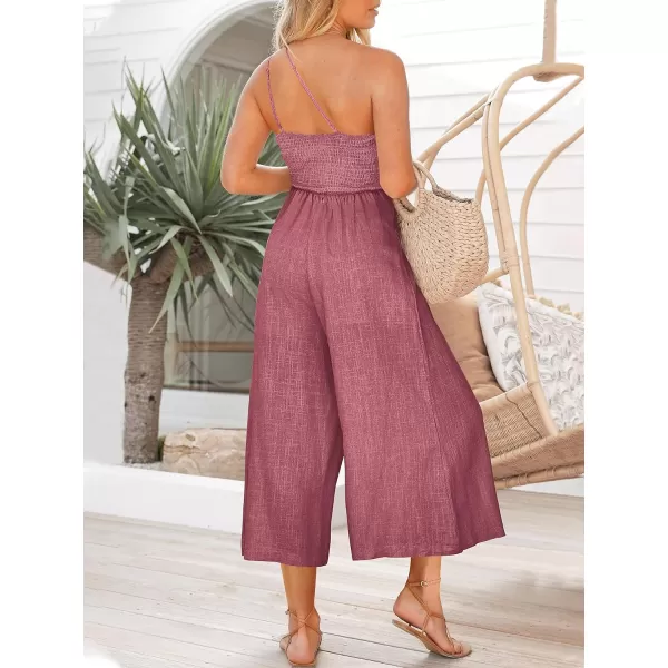 Caracilia Women's Summer Wide Leg Dressy One Shoulder Straps Pleated High Waist Jumpsuit Romper with Pockets