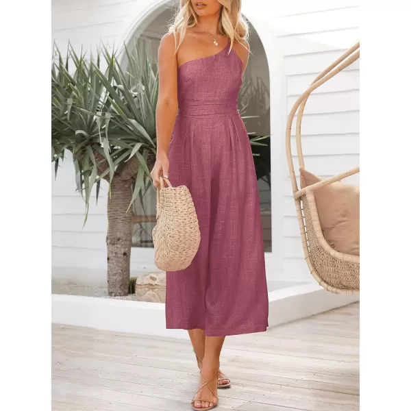 Caracilia Women's Summer Wide Leg Dressy One Shoulder Straps Pleated High Waist Jumpsuit Romper with Pockets