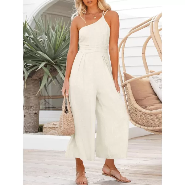 Caracilia Women's Summer Wide Leg Dressy One Shoulder Straps Pleated High Waist Jumpsuit Romper with Pockets